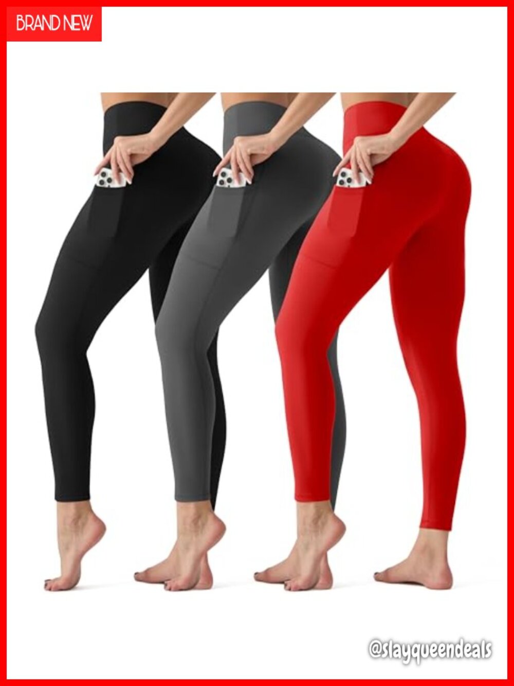 3 Pack High Waisted Tummy Control Leggings with Pockets Yoga Workout Pants